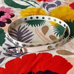 Madewell Women White Leather Studded Western Belt with Silver Accents - Size L